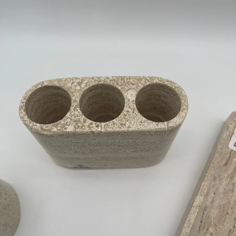 WaterStone Inc Genuine Marble Travertine 3 Piece Bathroom Vanity Accessory Set